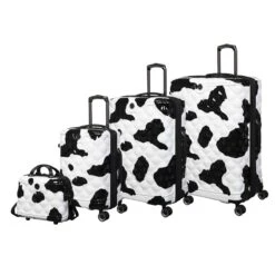 IT Luggage Indulging - 4pc Set (Moo Cow Print) -Travel Luggage Store 33198 UK16 3039A08Moocowblack whiterepeatprintSSFrontpanelset2