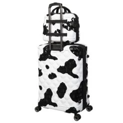 IT Luggage Indulging - 4pc Set (Moo Cow Print) -Travel Luggage Store 33198 UK16 3039A08 16 3039A15Moocowblack whiterepeatprintSSBackpanel