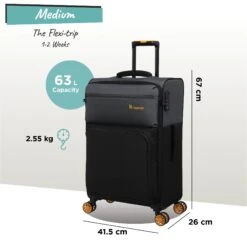 Duo-Tone - Medium (Pewter & Black) -Travel Luggage Store Duo Tone Med Black dims weights