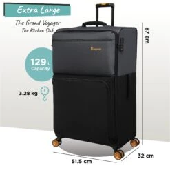Duo-Tone - Extra Large (Pewter & Black) -Travel Luggage Store Duo Tone XLarge Black dims weights