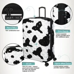 IT Luggage Indulging - Medium Plus (Moo Cow Print) -Travel Luggage Store Indulging Moo Large Infographic