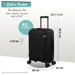 IT Luggage Spontaneous II - Cabin With Pocket (Black) -Travel Luggage Store Spontaneous Cabin Pocket blk dims weights