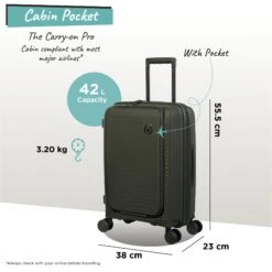 IT Luggage Spontaneous II - Cabin With Pocket (Olive Night) -Travel Luggage Store Spontaneous Cabin Pocket olive dims weights