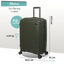 IT Luggage Spontaneous - Medium Plus (Olive Night) -Travel Luggage Store Spontaneous Med olive dims weights